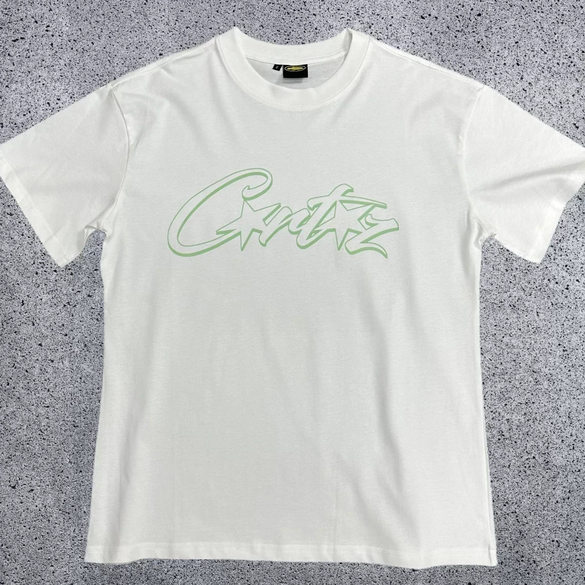 Corteiz Mint Green Accent Star-Logo Graphic Tee - White & Green Streetwear T-Shirt