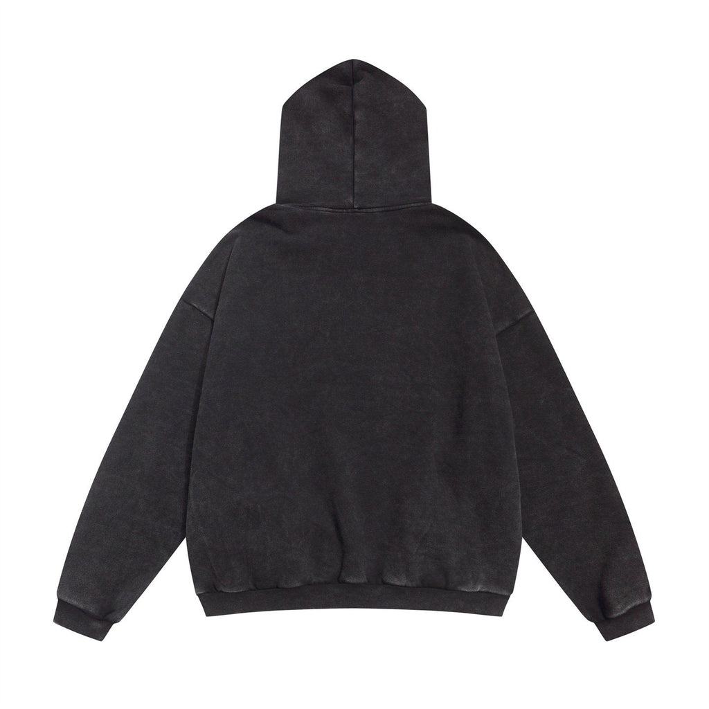 FEAR OF GOD FOG Main Line Cracked Letter Print Washed Ripped Fleece‑Lined Unisex Hoodie