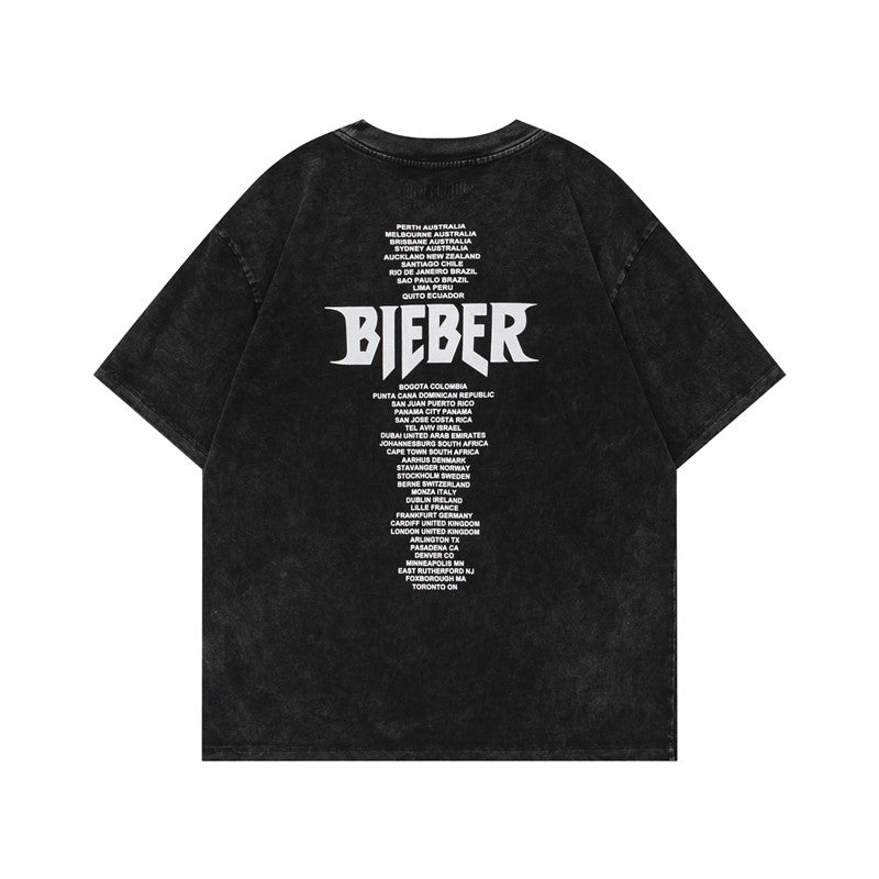 FEAR OF GOD ESSENTIALS Justin Bieber Purpose Tour Vintage Wash Portrait T‑Shirt