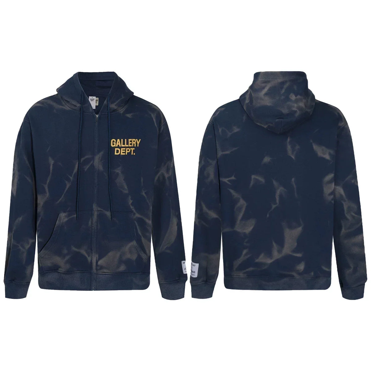 Gallery Dept. "Water Ripple" Zip Hoodie – Navy Blue Tie-Dye, Gold Logo